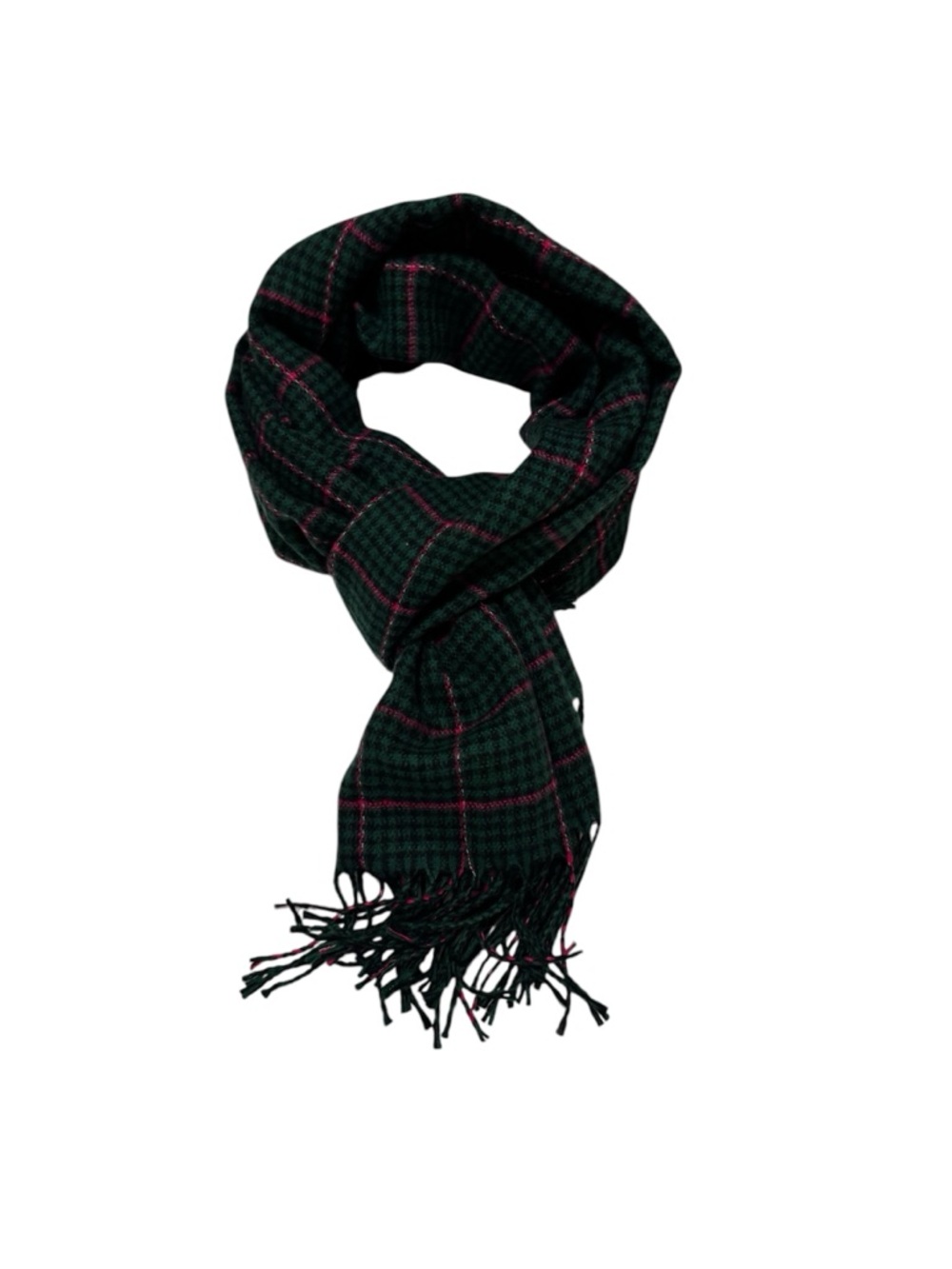 Maurices Dark Green Plaid Scarf with Pink Accent